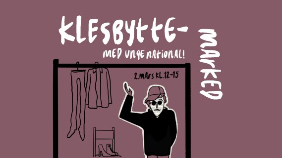 Illustrasjon med tekst "Klesbyttemarked"