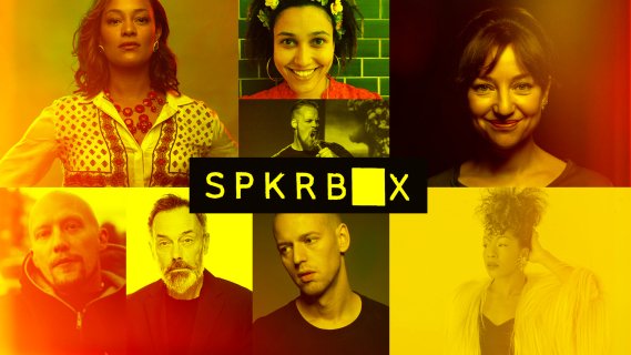 Collage av aktører med SPKRBOX-logo