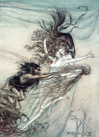 Tegning av Albrich med Rhindøtrene