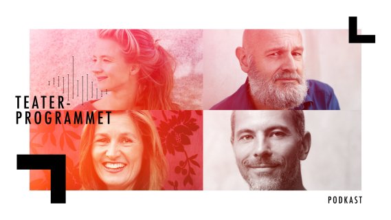 Collage fire personer med logo Teaterprogrammet